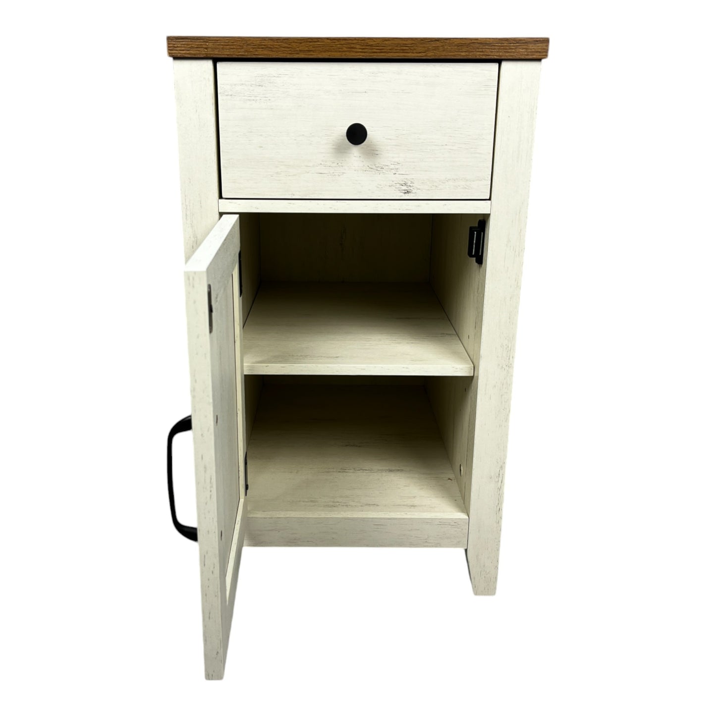 Farmhouse End Table with Charging Station,Night Stand with Barn Door and Drawer, Storage for Bedroom Living Room ,Bedside Table,  Bedside Table Brown+white color