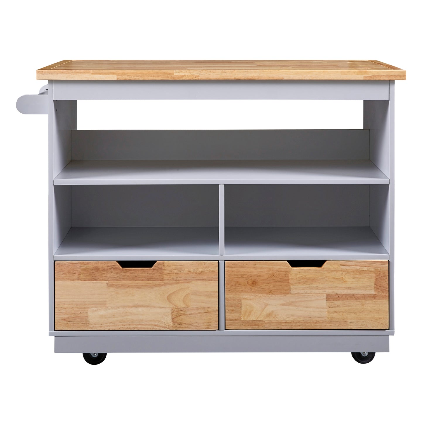 Rolling Kitchen Island with Storage, Two-sided Kitchen island Cart on Wheels with Wood Top, Wine and Spice Rack, Large Kitchen Cart with 2 Drawers, 3 Open Compartments, Grey Blue