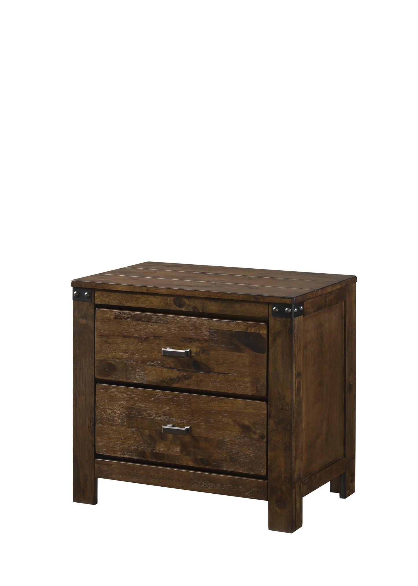 1pc Rustic Brown Two Drawer Nightstand Bedroom Solid Wood Wooden Furniture Nightstand End Table