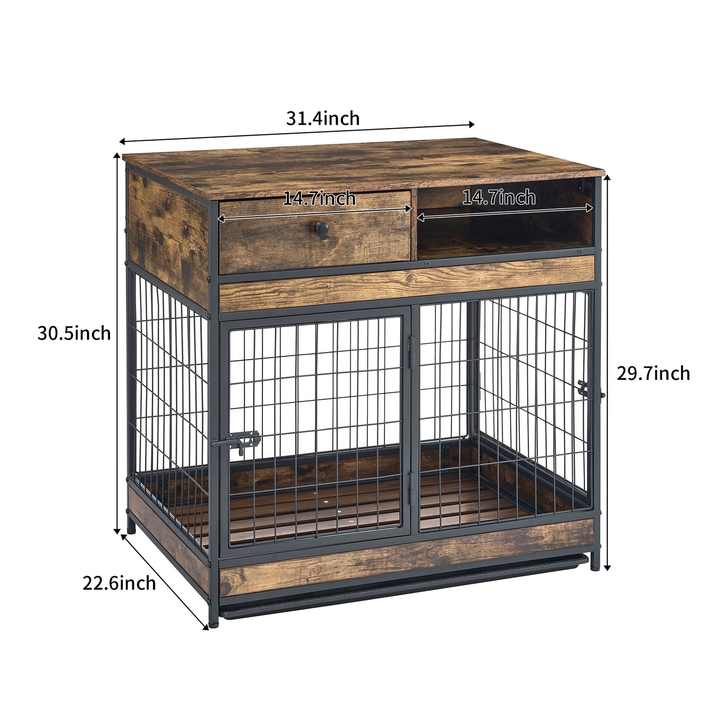 Furniture Dog Cage Crate with Double Doors ,Rustic Brown,31.5"WX22.64"DX30.59"H