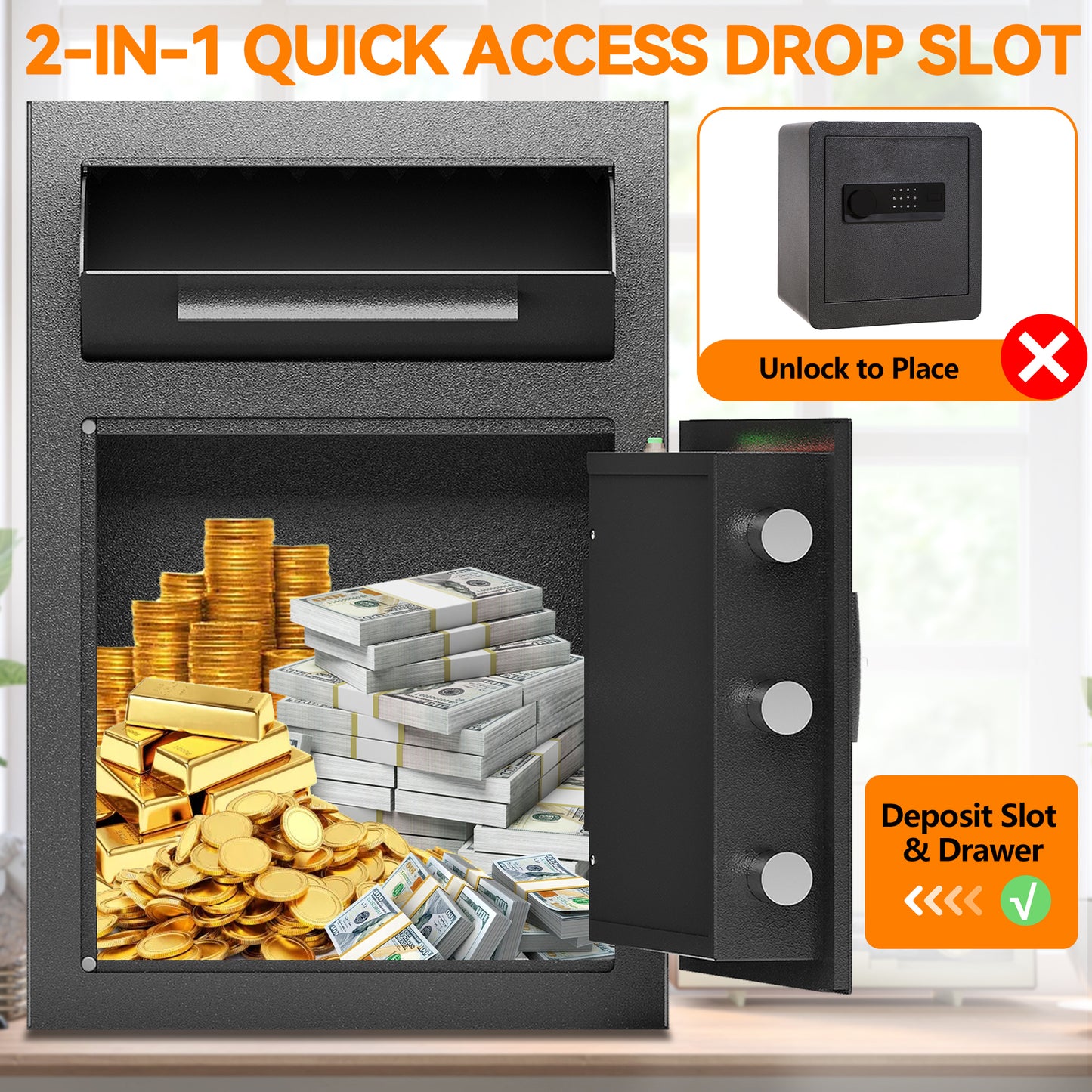 Digital Depository Safe Made of Carbon Steel Electronic Code Lock Depository Safe with Deposit Slot Depository Box for Home Hotel Restaurant and Office