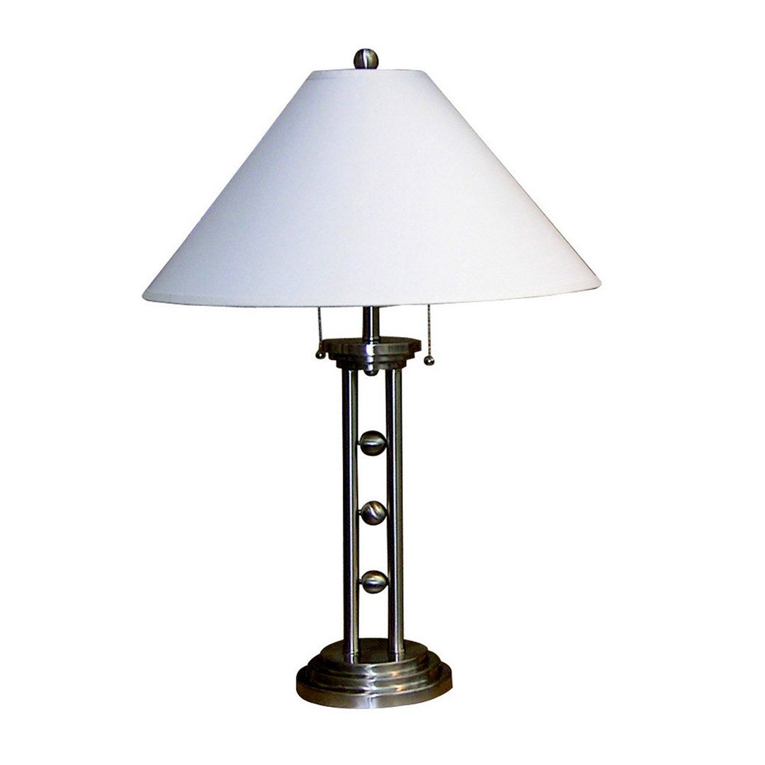 27' Tall Metal 'Silver Tone' Table Lamp with Silver finish, White Linen Shade