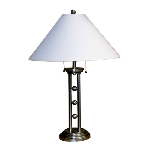 27' Tall Metal 'Silver Tone' Table Lamp with Silver finish, White Linen Shade