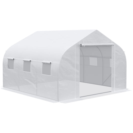 Outsunny 12' x 10' x 7' Walk-in Greenhouse, Tunnel Green House with Zippered Mesh Door and 6 Mesh Windows, Gardening Plant Hot House with Galvanized Steel Frame, White