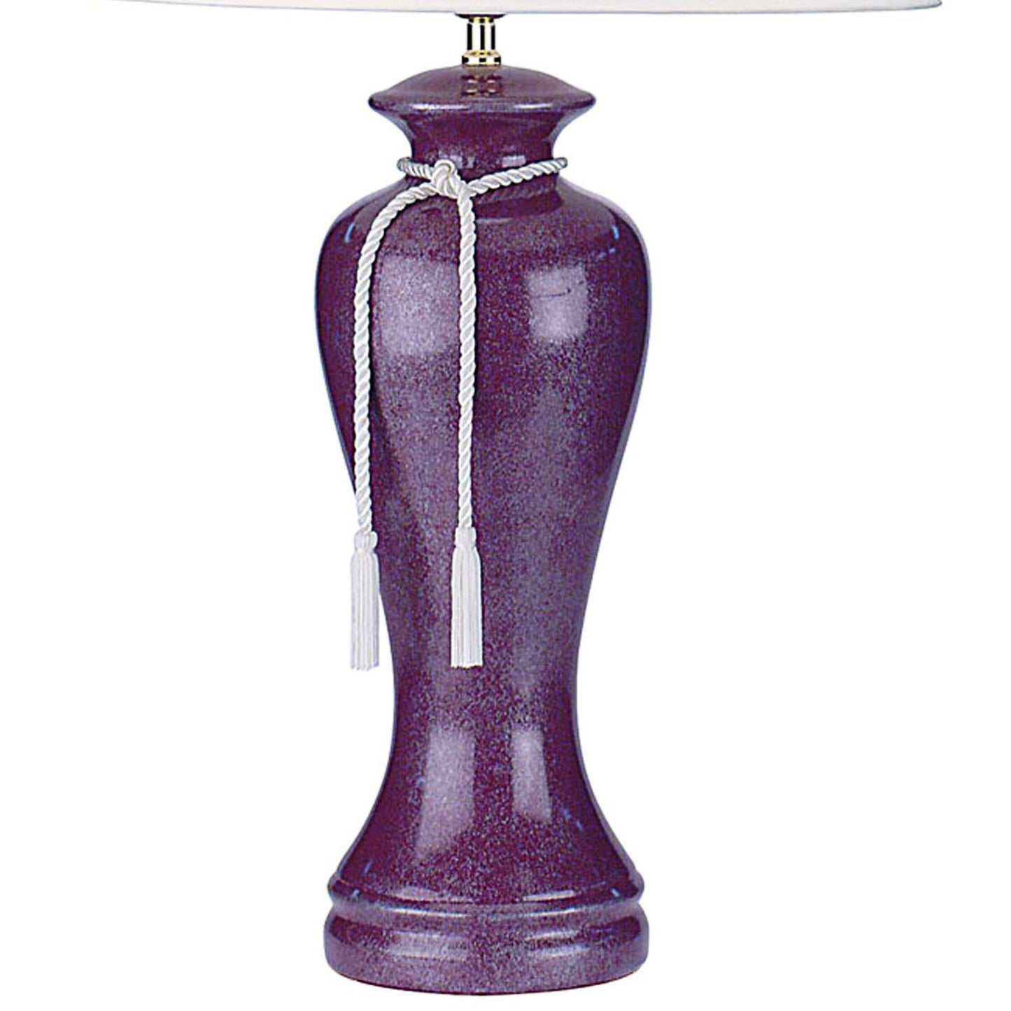 35" Tall Ceramic Table Lamp, Curved design with Burgundy finish, Linen Shade