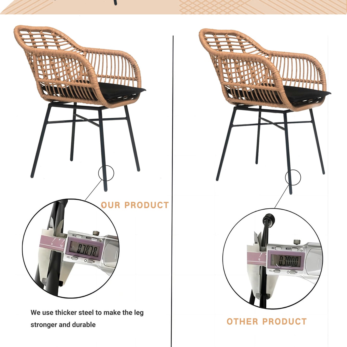 3 Pieces Of Luxury Outdoor Wicker Furniture - Patio Bistro Style Table And Chair Combination,Weather-resistant PE Wicker Weave, Stainless Steel Fame, Suitable For Garden, Terrace,Backyard Casua