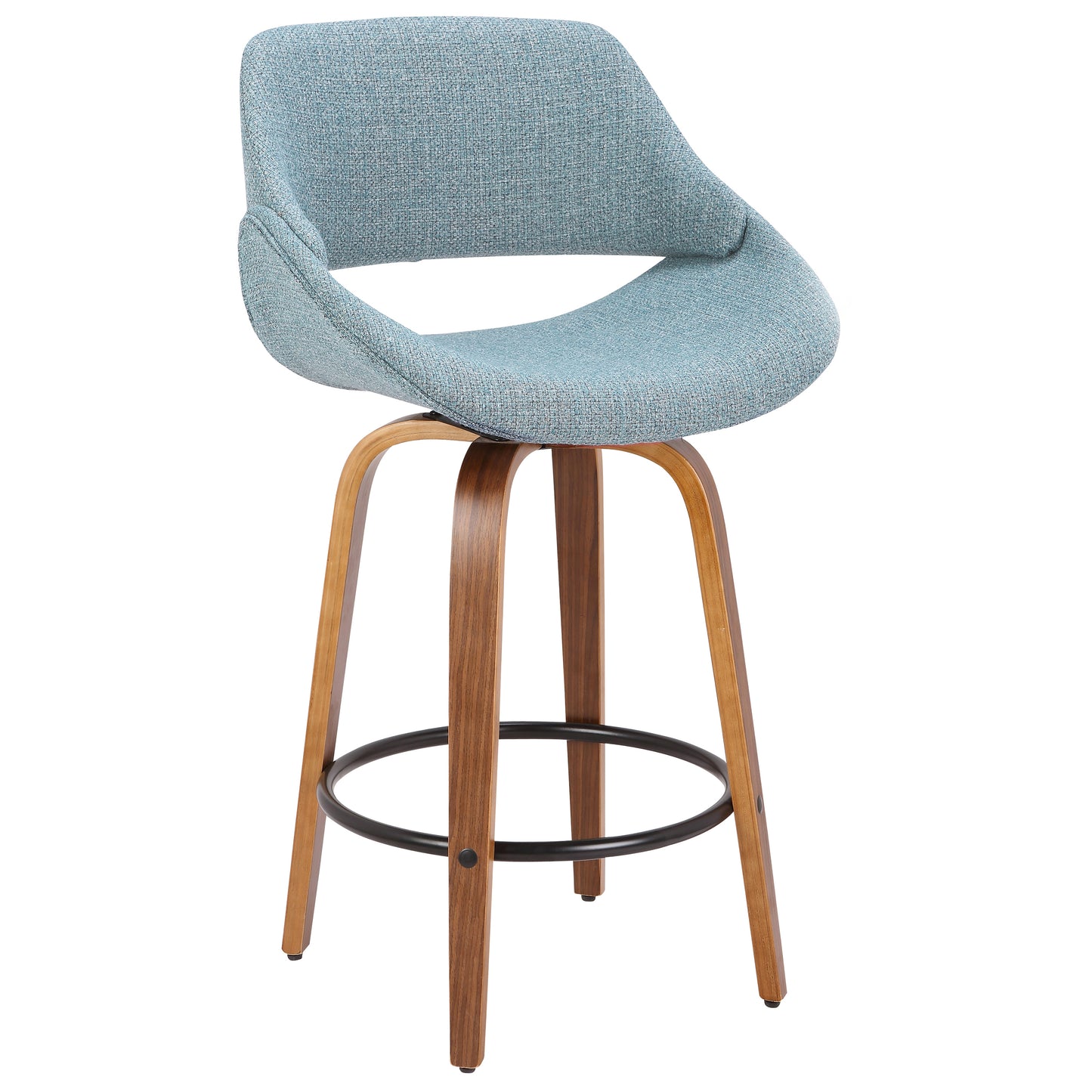 Fabrico Mid-Century Modern Counter Stool in Walnut and Blue Noise Fabric by LumiSource
