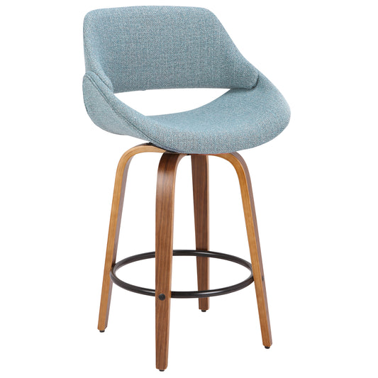Fabrico Mid-Century Modern Counter Stool in Walnut and Blue Noise Fabric by LumiSource
