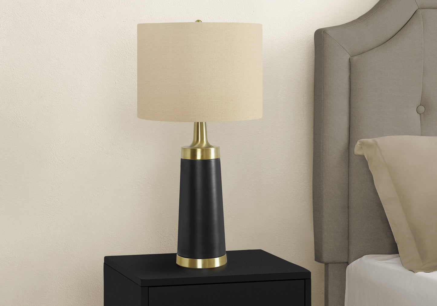 Lighting, 28"h, Table Lamp, Black Metal, Beige Shade, Contemporary