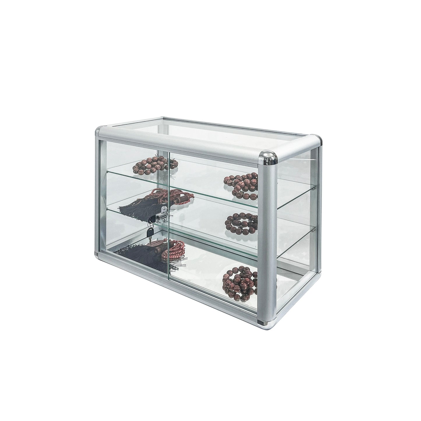 Tempered Glass Counter Top Display Showcase with Sliding Glass Door and Lock,Standard Aluminum Framing with Sliding Glass Door and Lock-display cabinet