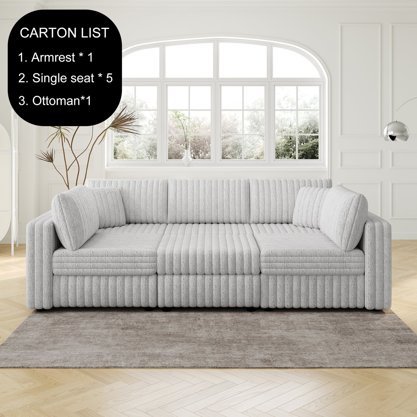 106.3" Soft  U-shaped 6-Person Sofa. Matches 30.7" Ottoman with Hydraulic Lift. Comfortable & Stylish. For Bedroom & Living Room. Light Gray. Modern Furniture. Modular Design.