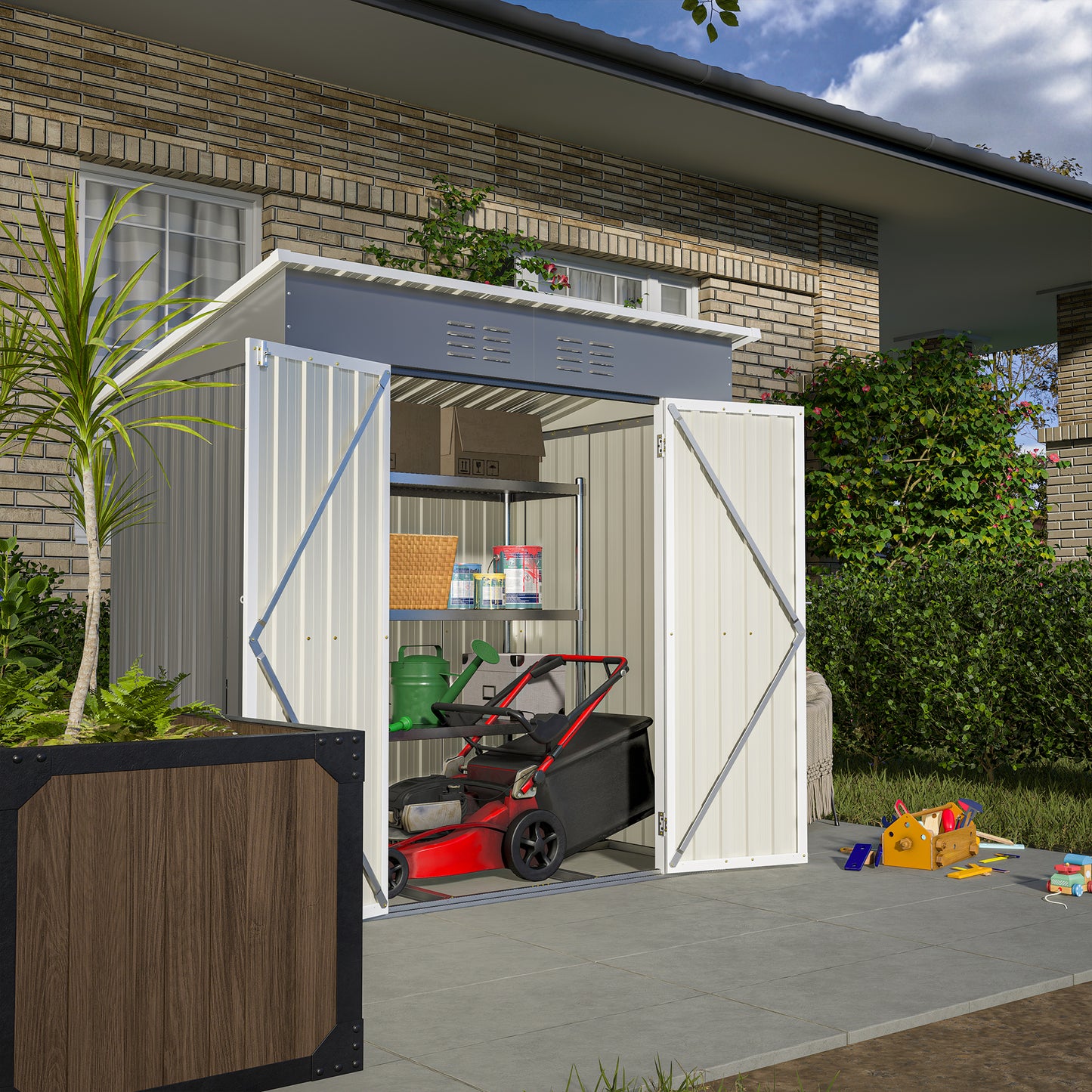 6'x4' Outdoor Metal Storage Shed for Garden Tools Lockable Door