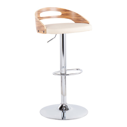 Cassis Mid-Century Modern Adjustable Barstool with Swivel in Zebra Wood and Cream Faux Leather by LumiSource