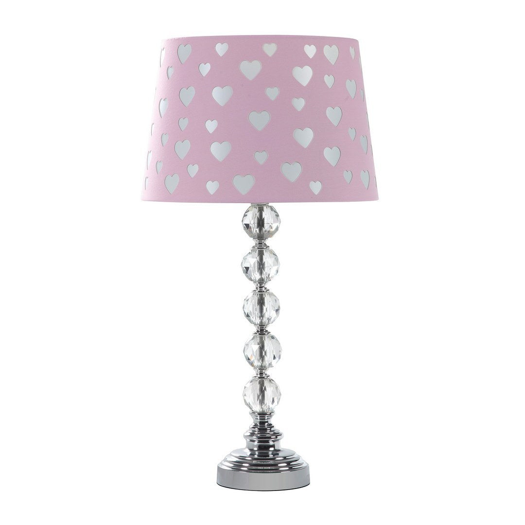 22" Heart Crystal Stacked Orb Metal Table Lamp "Ariel" Pink / White