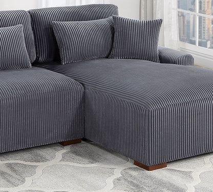 Modern 2pc Sectional Set XL Plush Corduroy Fabric Dark Gray LAF Sofa RAF Chaise Living Room Couch