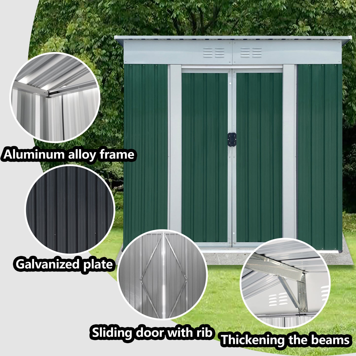 Outdoor Storage Sheds 6FTx4FT Pent Roof Green