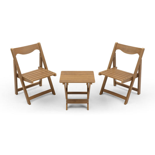 HIPS Material Outdoor Bistro Set Foldable Small Table and Chair Set with 2 Chairs and Rectangular Table, Teak