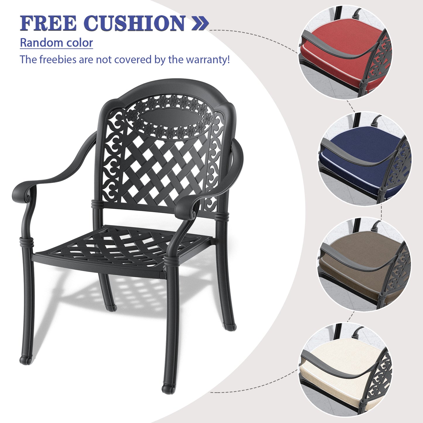 (Cushions In  Random Colors)3-Piece Set Of Cast Aluminum Patio Furniture With  Cushions