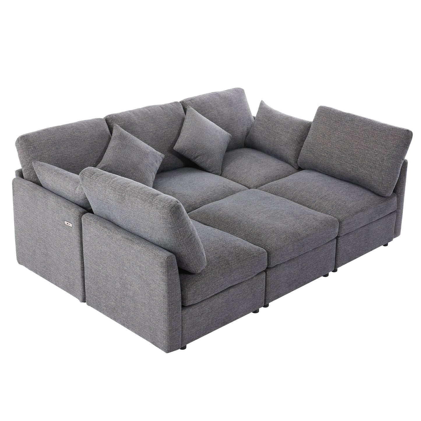 85.4" Sectional Sofa Modular Sofa U-shaped Sofa Couch Sofa Bed L-shaped Sofa with a Movable Ottoman and Two USB Ports for Living Room, Grey