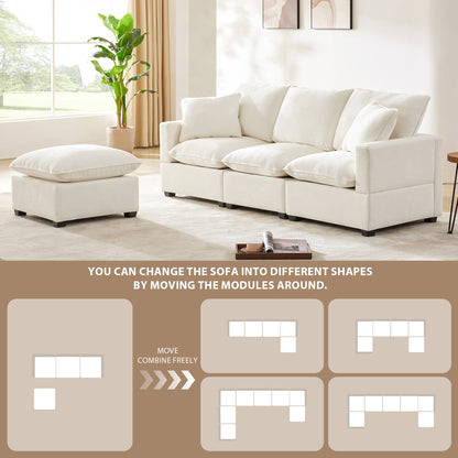 84*57" Modern Modular Sofa, 4 Seat Chenille Sectional Couch Set with 2 Pillows Included, Freely Combinable Indoor Funiture for Living Room, Apartment, Office, 2 Colors