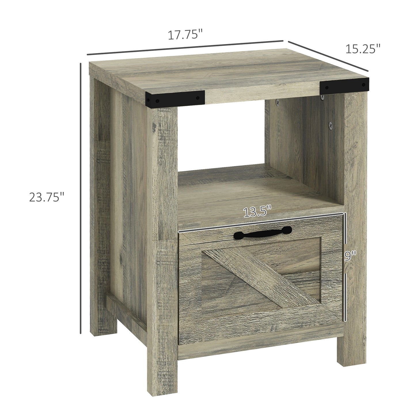 HOMCOM Farmhouse End Table, Rustic Side Cabinet with Storage, Small Side Table with Drawer, Wood Effect Tabletop for Living Room, Gray