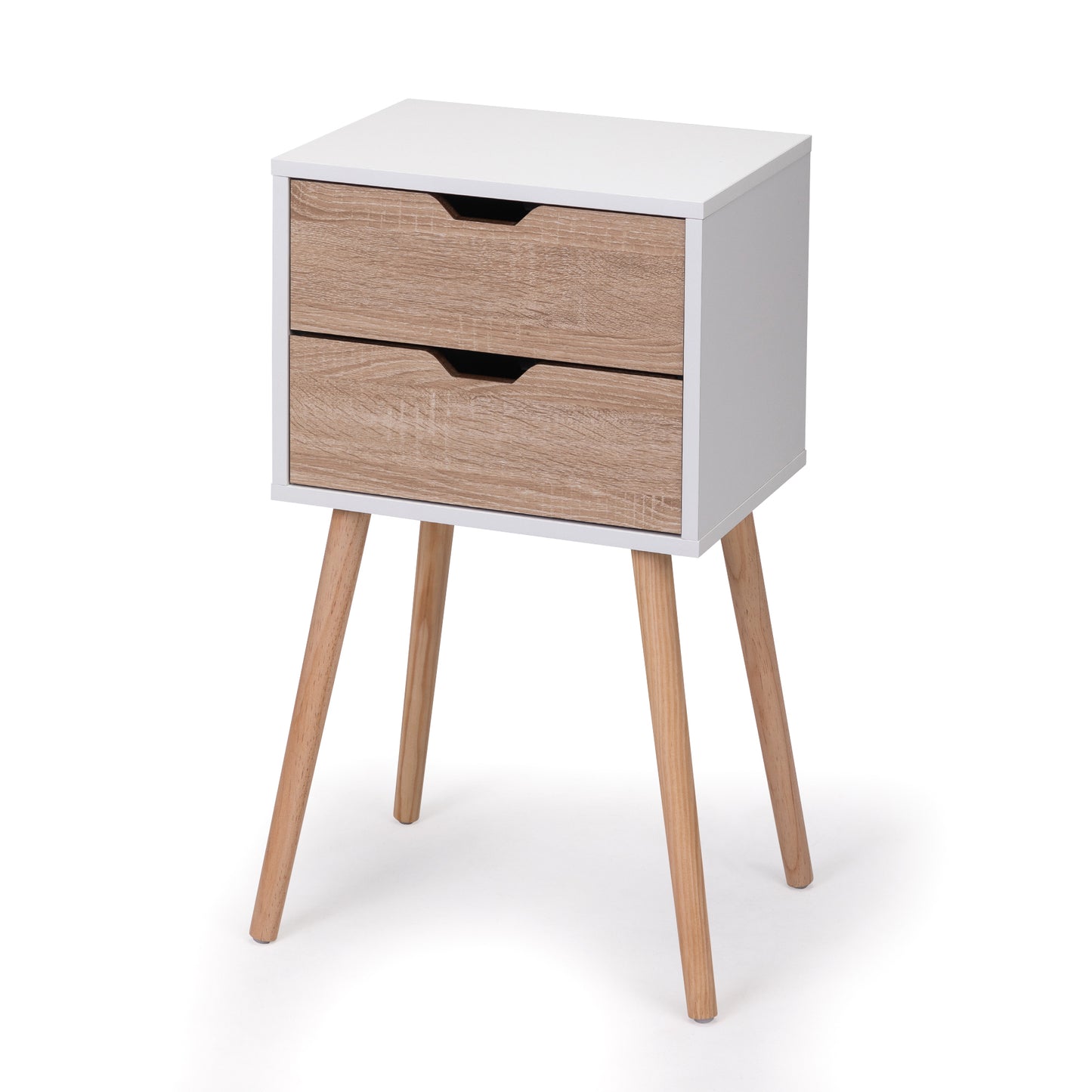 Nightstand with 2 Drawers, Bedside Tables with Solid Wood Legs and Storage, End Table, Side Table, Bedside Furniture for Bedroom, Living Room, White Walnut