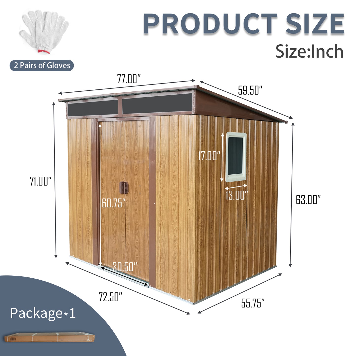 6ft x 5ft Outdoor Metal Storage Shed with Window and Transparent plate for Garden, Lawn (Coffee)