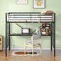 Twin Metal Loft Bed with Desk, Power Outlet and LED Lighted , Safety Guard & Ladder, No Box Spring Needed, Black