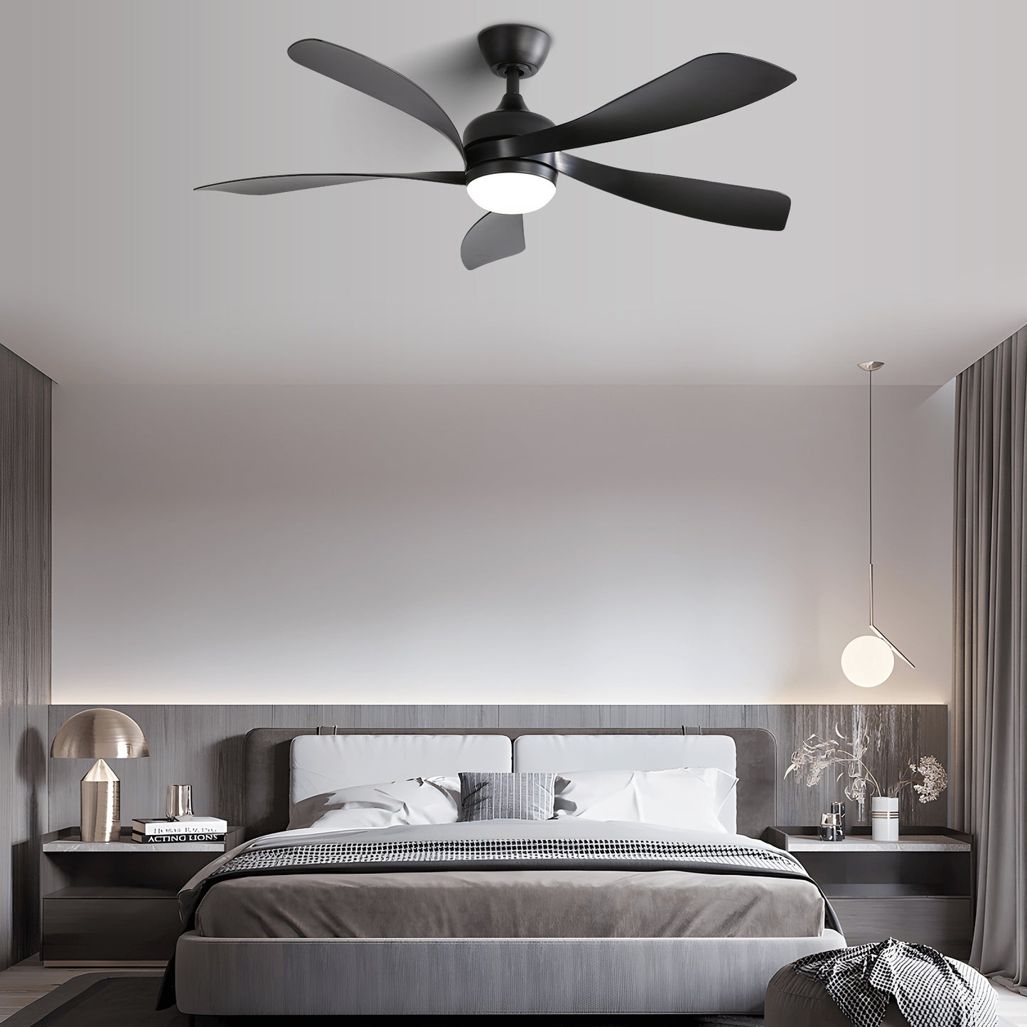 52 Inch Modern Ceiling Fan With 3 Color Dimmable 5 ABS Blades Remote Control Reversible DC Motor With Led Light