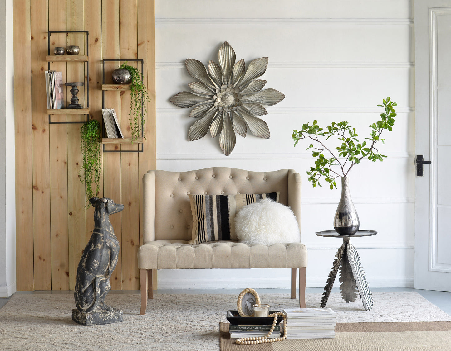 12x6x27" Iron and Wood Wall Shelf With Two Shelves