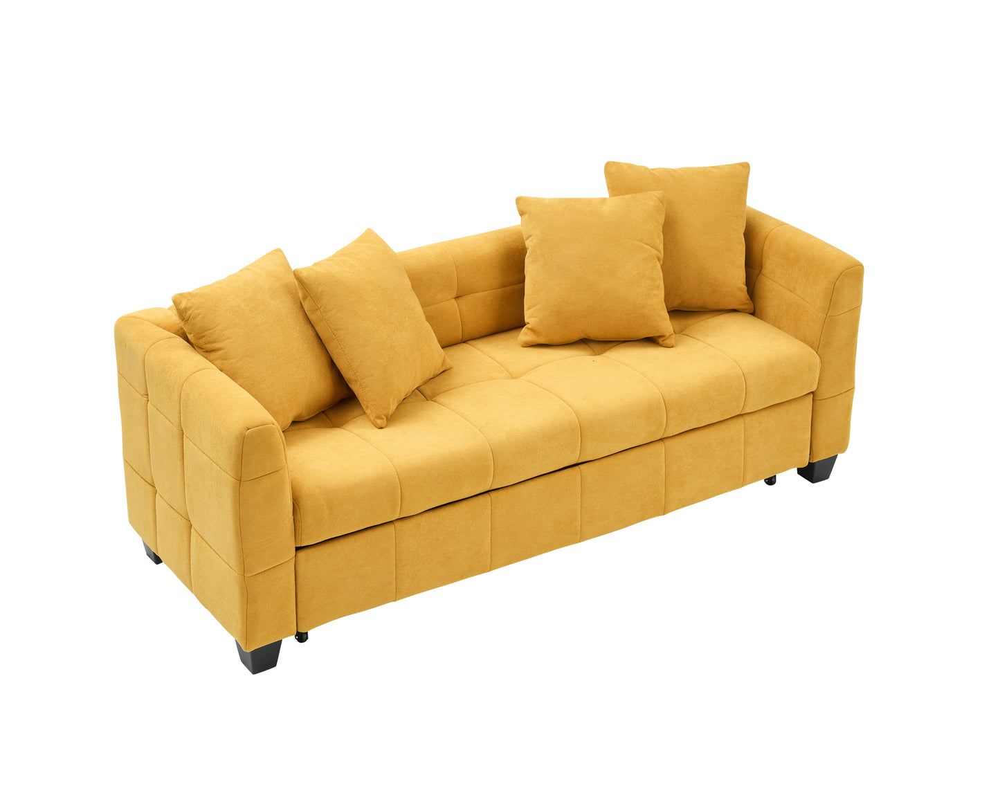 77.9-inch folding dual-purpose three-seater yellow flannel sofa that can be pulled out and turned into a bed, suitable for use in bedrooms and living rooms.