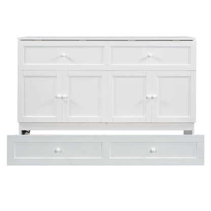 Queen Size Murphy Bed with Large Drawers, White