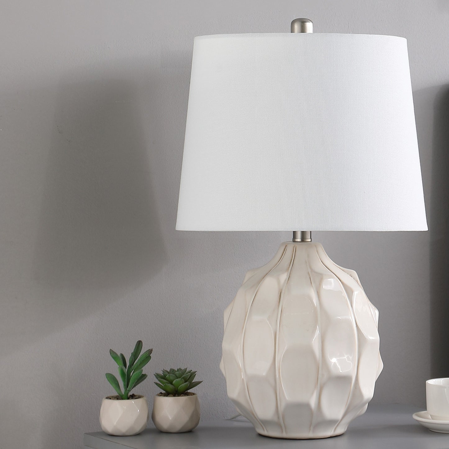 21.75" In Coastal Seaside Cream/Taupe Trim Cascade Scallop Ceramic Table Lamp