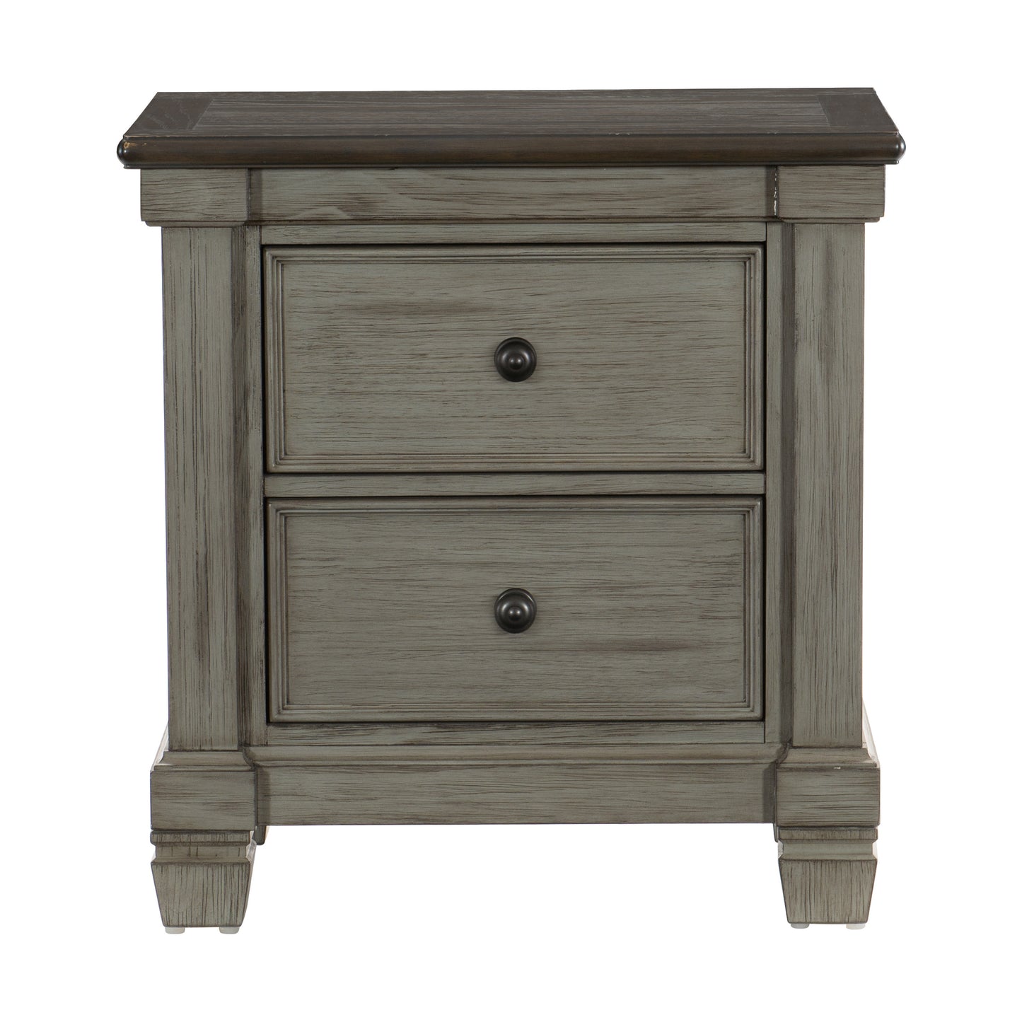 Transitional-Rustic Style Coffee and Antique Gray 2-Drawer Nightstand 1pc Flat Knobs Classic Bedroom Furniture