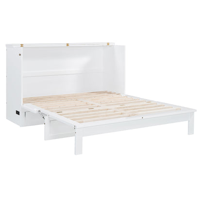 Queen Size Murphy Bed with Large Drawers, White