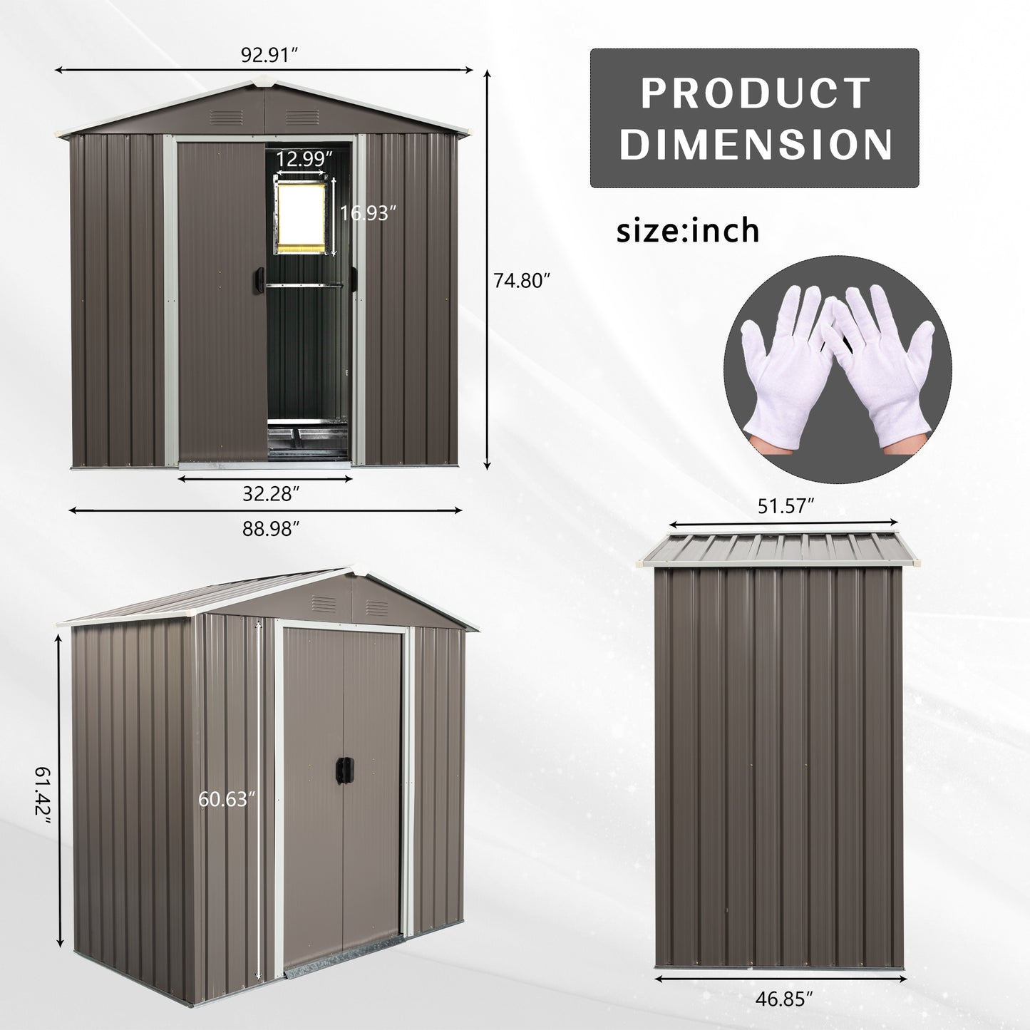 8ft x 4ft Outdoor Metal Storage Shed With window and metal foundation,Gray