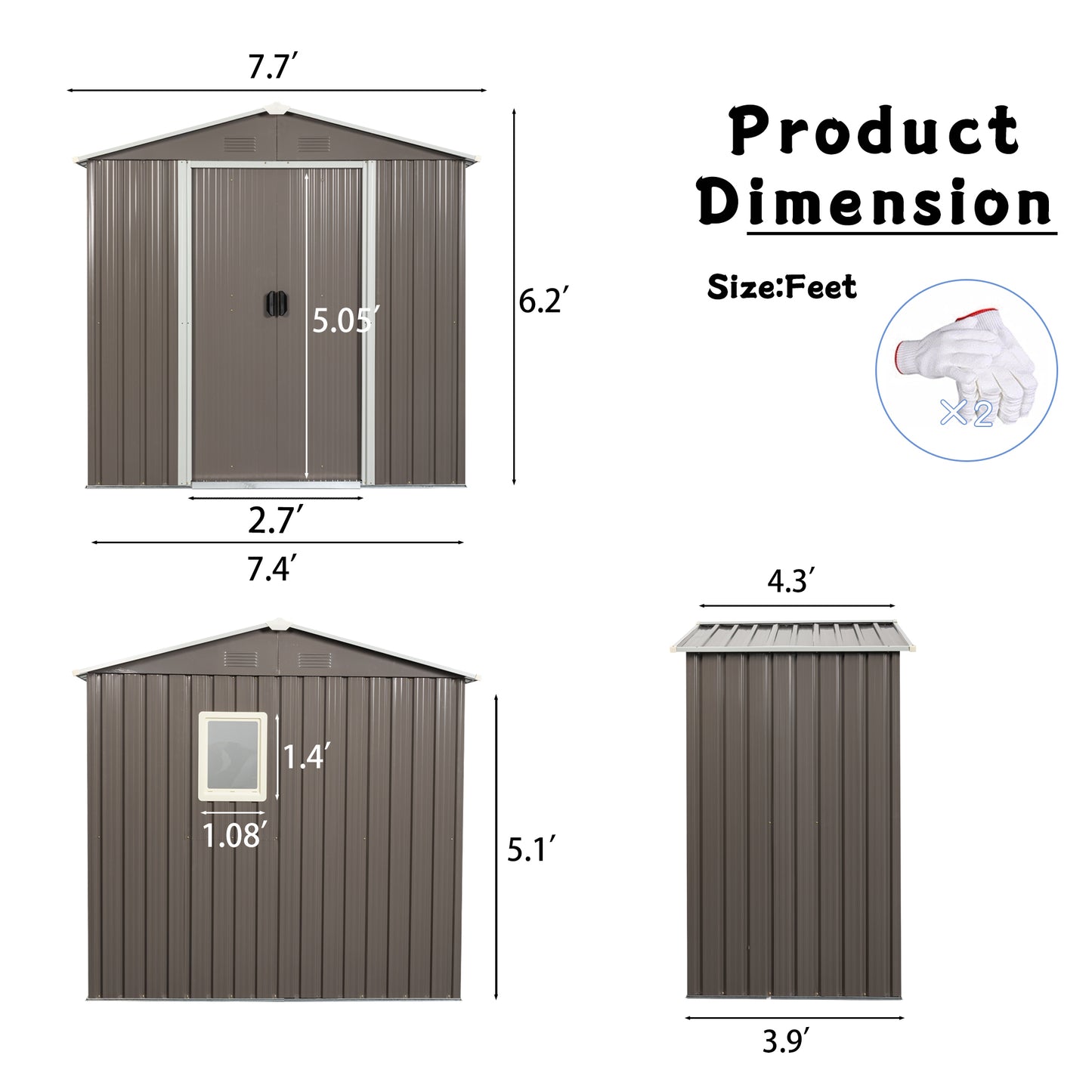 8ft x 4ft Outdoor Metal Storage Shed With window and metal foundation,Gray