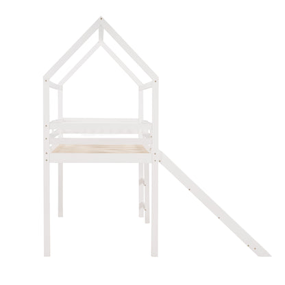 Twin Loft Bed with Slide, House Bed with Slide,White(OLD SKU :WF286245AAK)