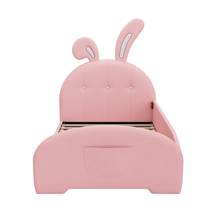 Twin size Upholstered Rabbit-Shape Princess Bed ,Twin Size Platform Bed with Headboard and Footboard,Pink