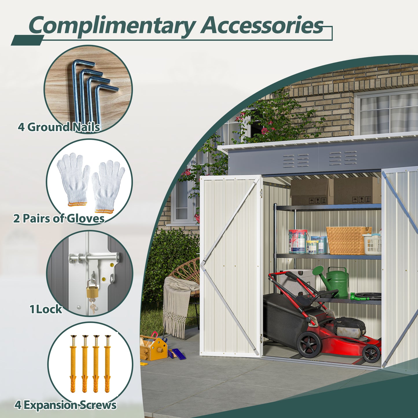 6'x4' Outdoor Metal Storage Shed for Garden Tools Lockable Door