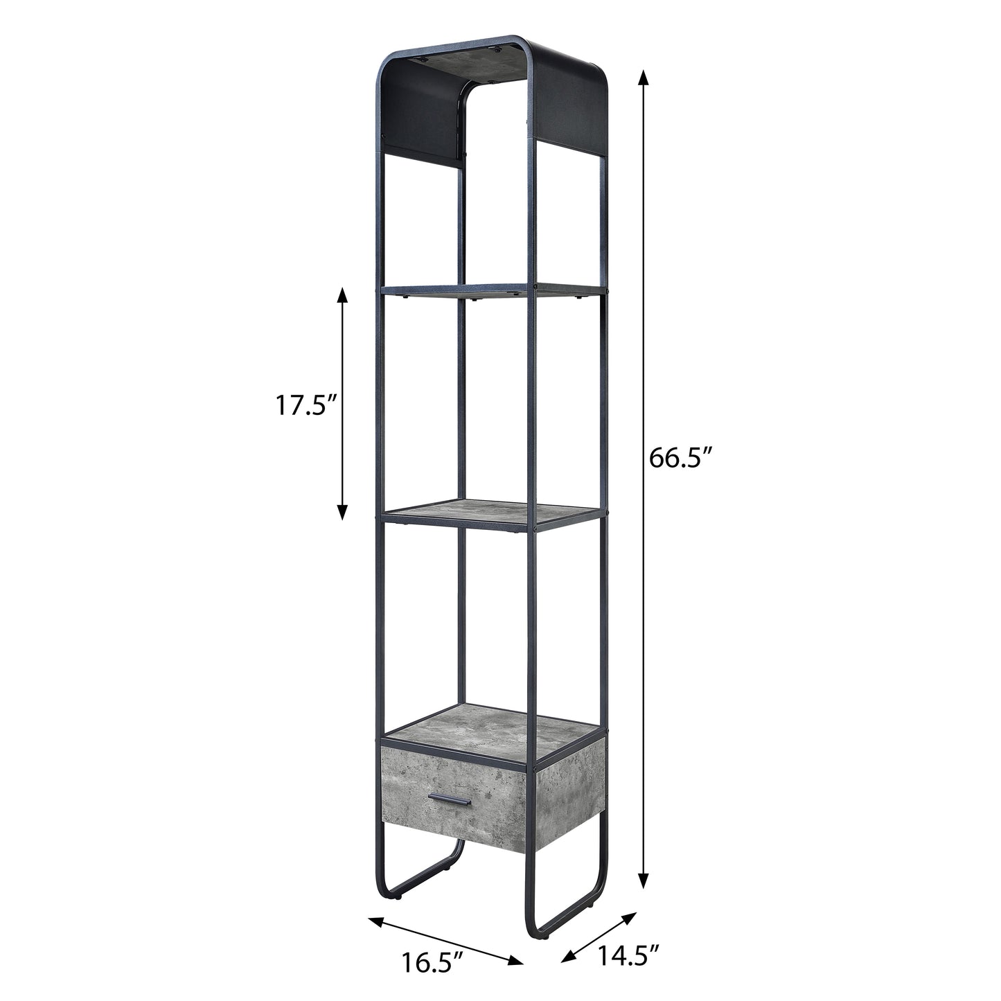 Concrete Grey and Black 2-shelf Side Pier with 1 Drawer