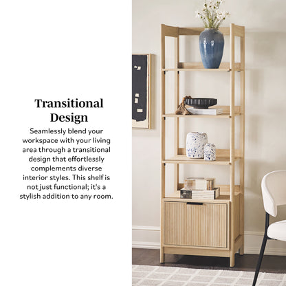 Transitional Narrow Bookshelf with Drawer on Bottom - Oak