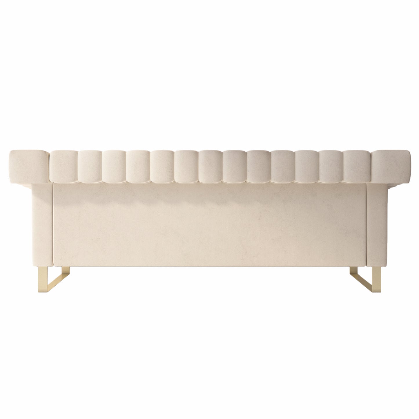 FX-P81-CW2  SOFA  Modern Cream Velvet Sofa with Gold Accents - Sleek Channel-Tufted Upholstery, 3-Seat Couch for Living Room and Office Decor(TEMU Suitable)