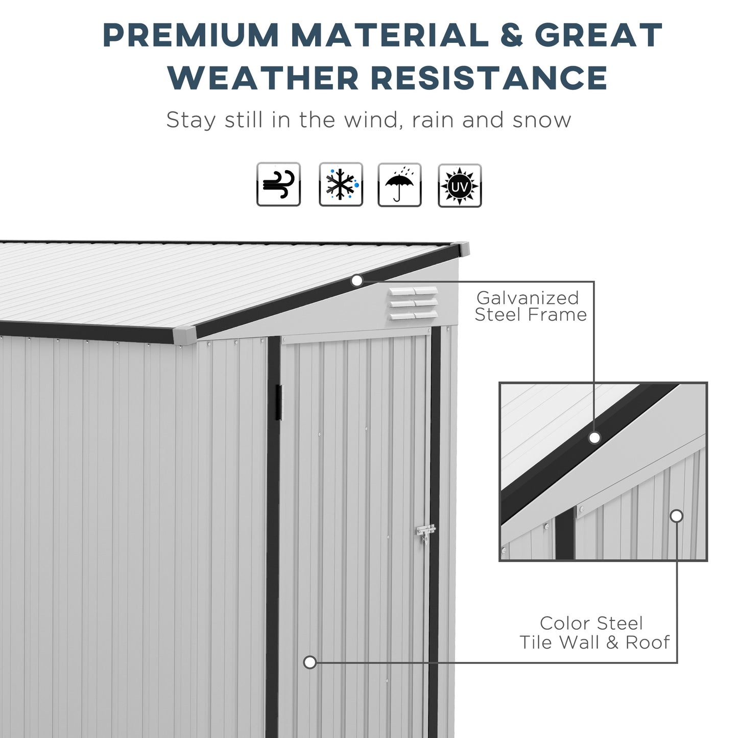 Outsunny 4' x 7.7' Metal Outdoor Storage Shed, Lean to Storage Shed, Garden Tool Storage House with Lockable Door and 2 Air Vents for Backyard, Patio, Lawn, White