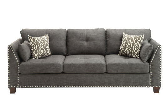 Laurissa Light Charcoal Linen Sofa W/4 Pillows