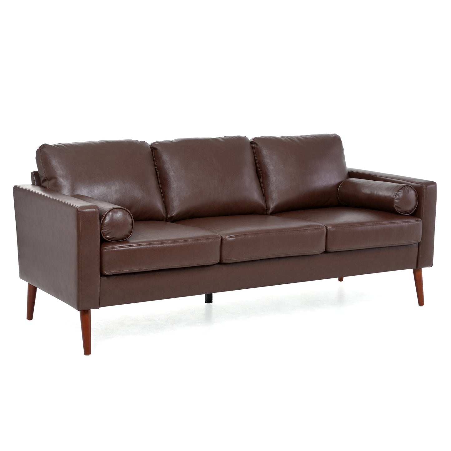 Small Sofa Couch 76.97 in . Brown 3 Seat Comfy Couches for Living Room, Mid Century Modern Couch with iron wood structure , Soft Cushion Sofa for Home/Office/Apartment,