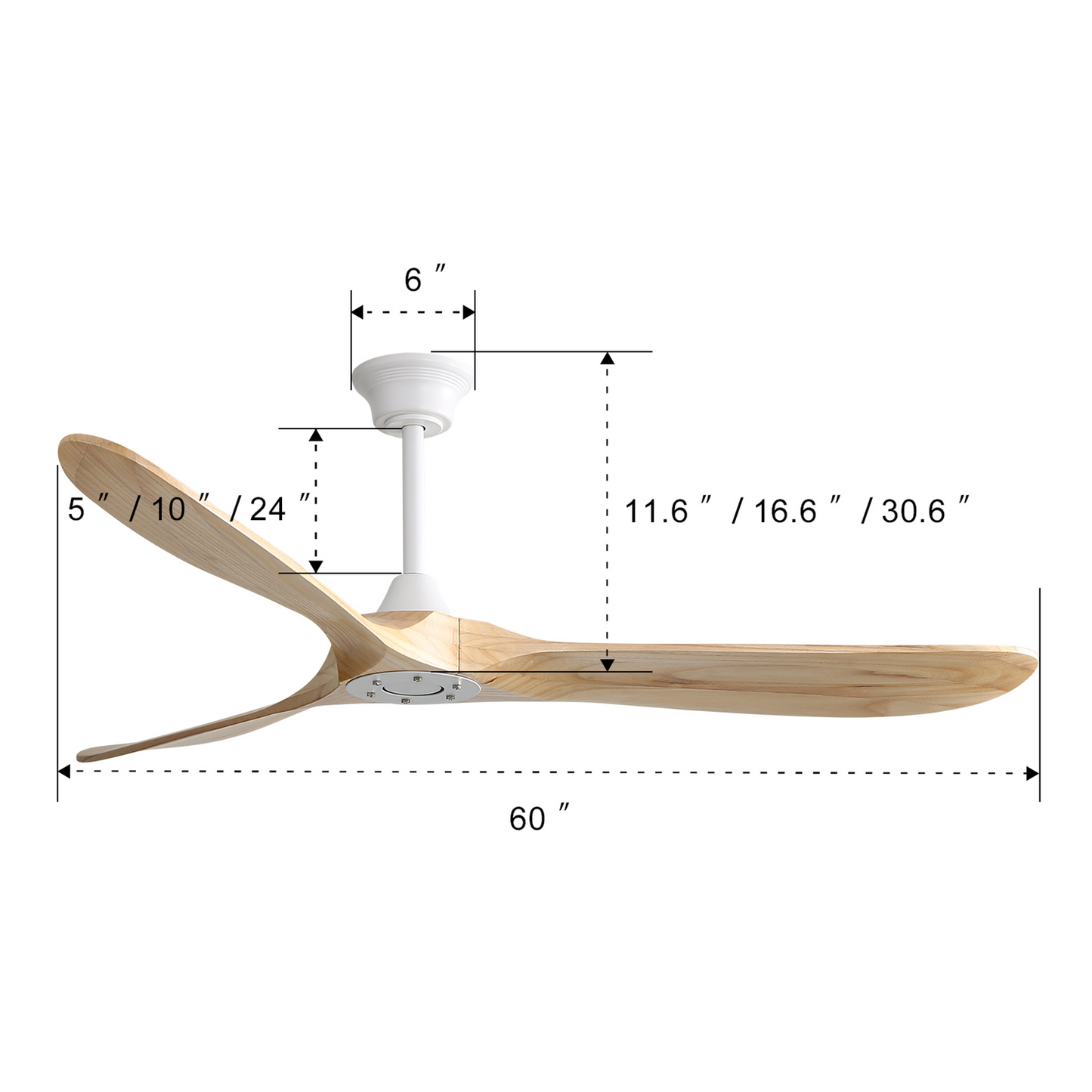 60 Inch Indoor Modern Ceiling Fan With 3 Color Dimmable 6 Speed Remote Control 3 Solid Wood Blade For Living Room