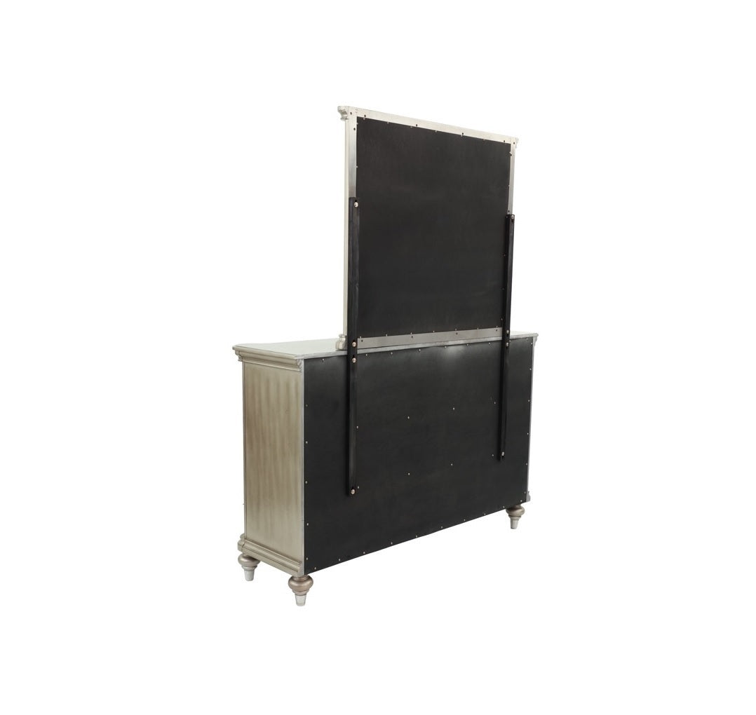 Luxury Antique Silver / Champagne Finish Dresser w Mirror Storage Space Drawers Bedroom Furniture