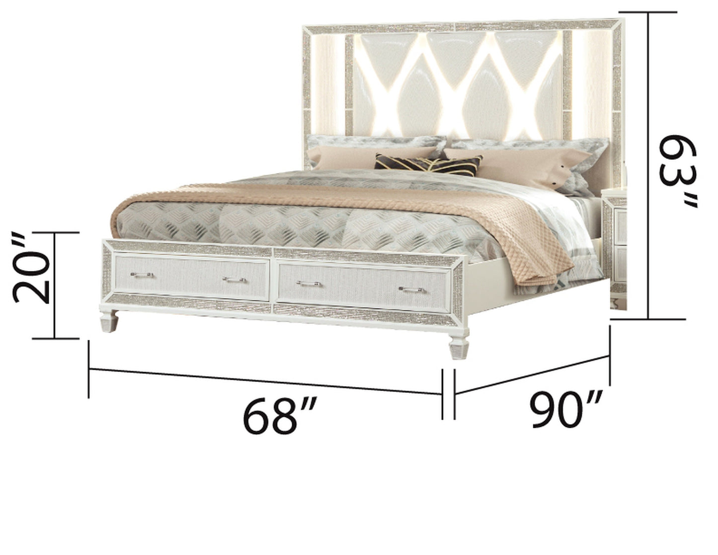 Crystal Queen 5 Pc Storage Wood Bedroom Set finished in White