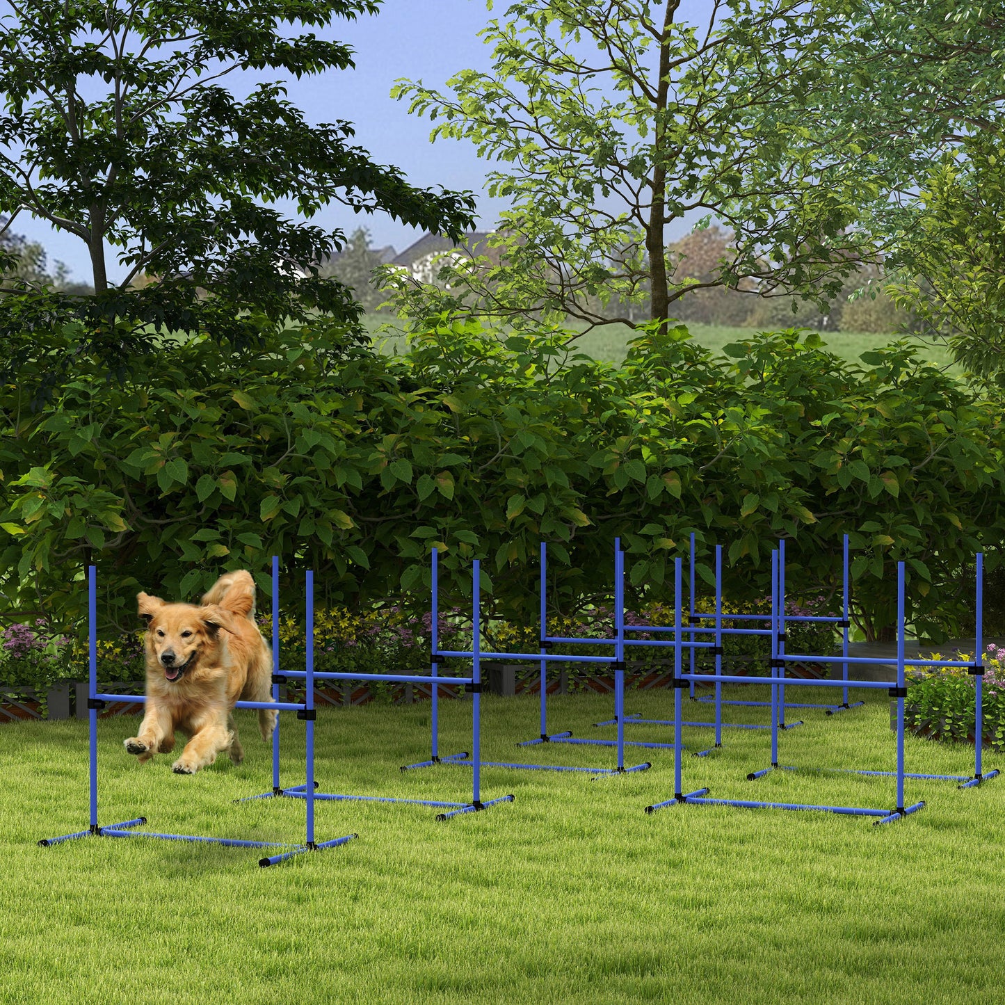 PawHut 8 Piece Dog Agility Training Equipment for Dog Agility Course with Adjustable Height Jump Bars, Included Carry Bag, & Displacing Top Bar, Blue